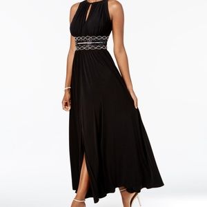 R&M Richards Black Beaded Evening Gown Keyhole Formal Dress NWT